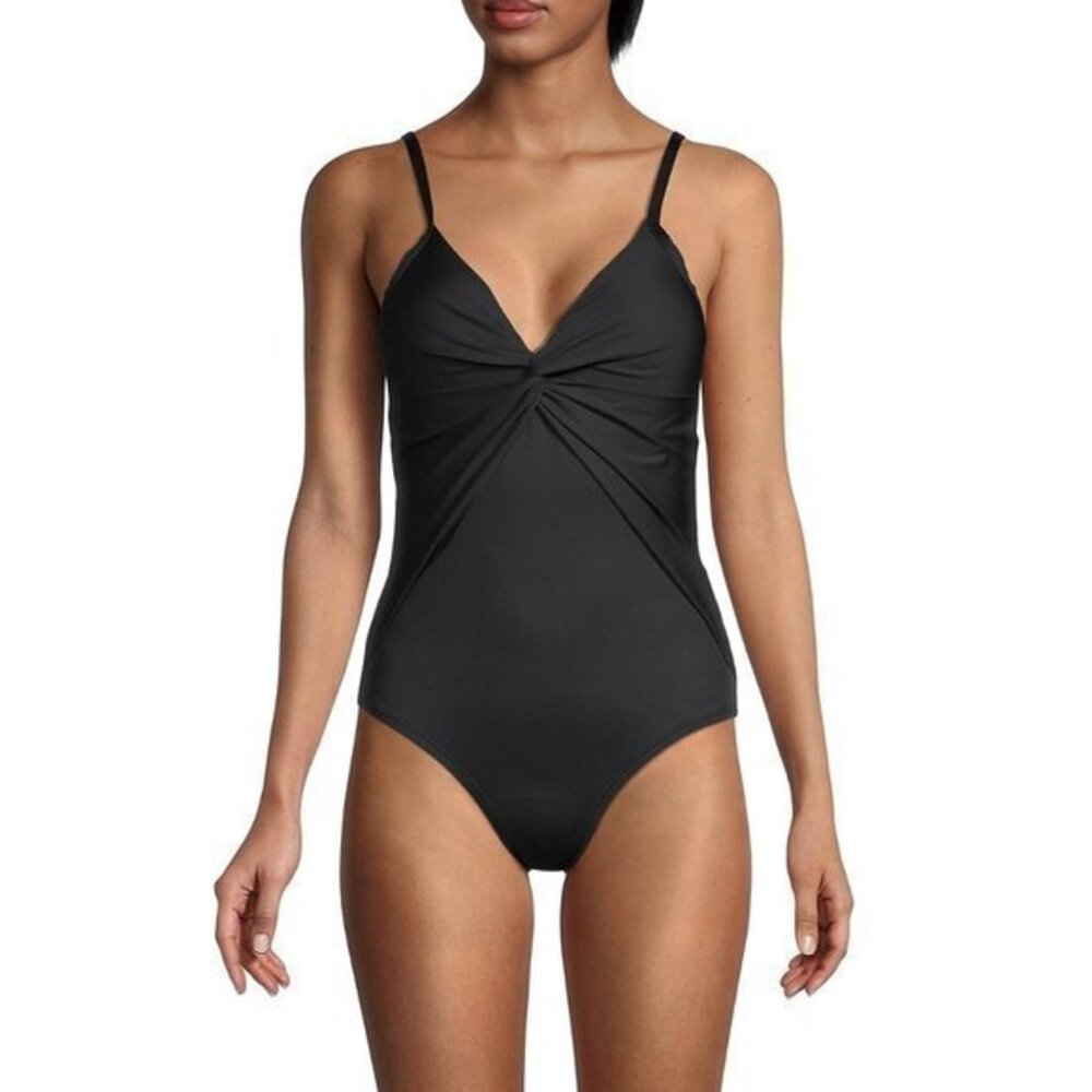 Tahari Twist-Front One-Piece black Swimsuit Size S